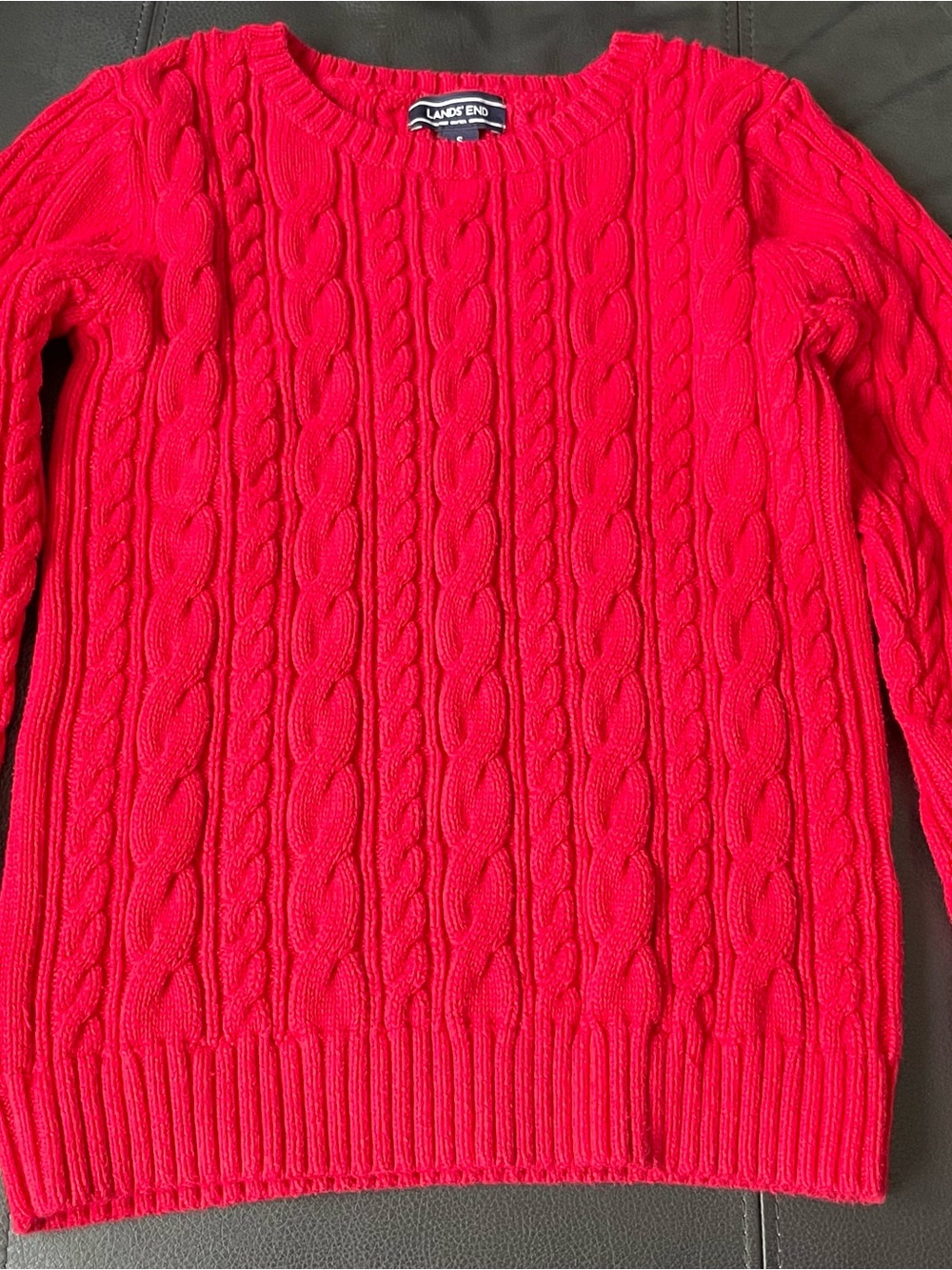 Lands End Cable Crewneck Sweater - Red, Women’s,Girls Large